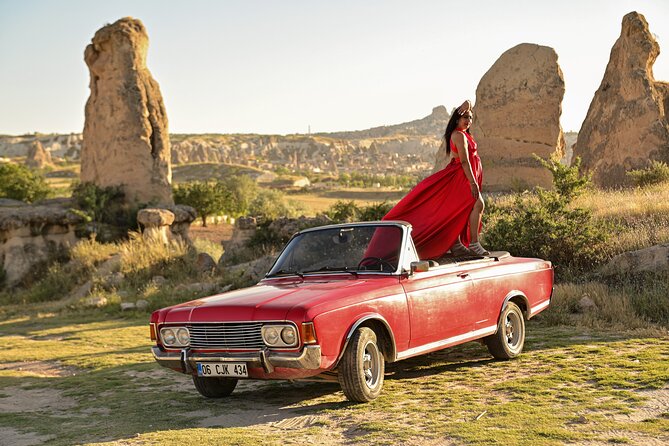 Cappadocia Classic Car Sunset or sunrise - Çavuşin Village and the changing balloon view