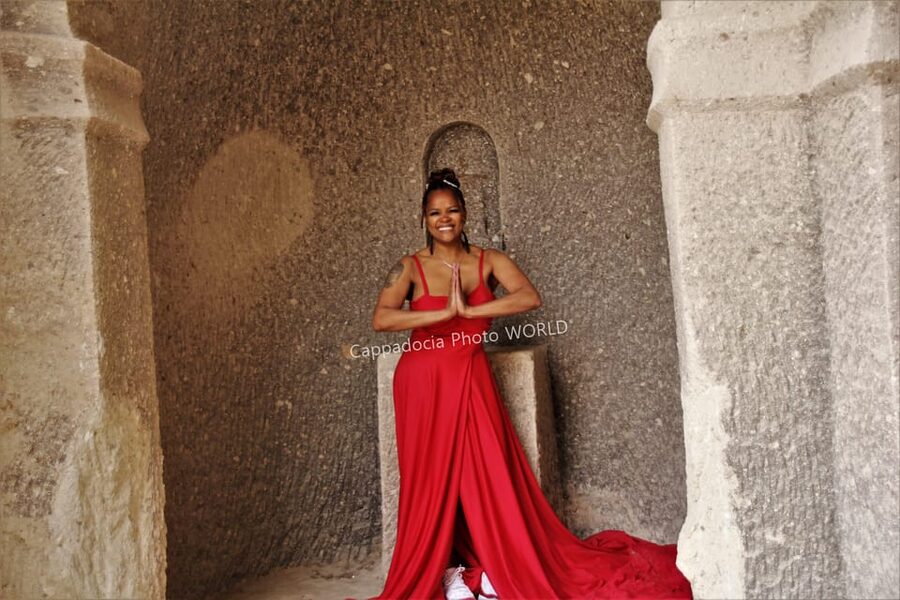 Cappadocia Photoshoot with Flying Dress - Rose Valley at Balloon Takeoff Time