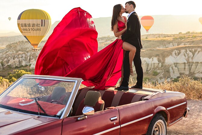 Cappadocia Private Photo Shoot with Flying Dress & Vintage Car - Why the balloon launch is the right opening