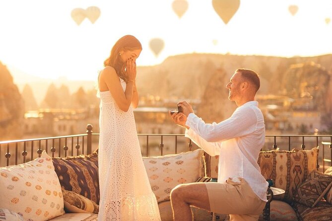 Marriage Proposal and Photoshoot in Cappadocia with Balloon view - Love Valley gives the proposal its visual punch